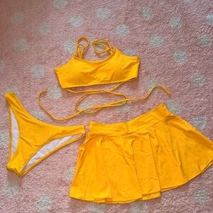 Yellow Bikini Set with Skirt